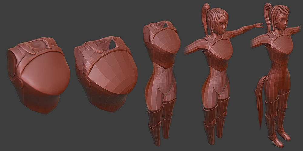 Various steps of a humanoid model gaining higher levels of detail.