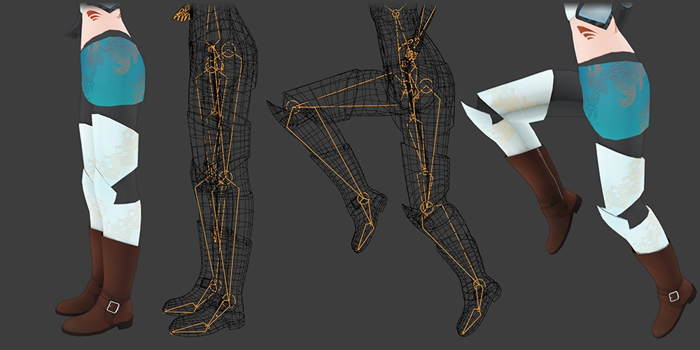 Two versions of the character model with one stiffly standing and the other dynamically jumping.